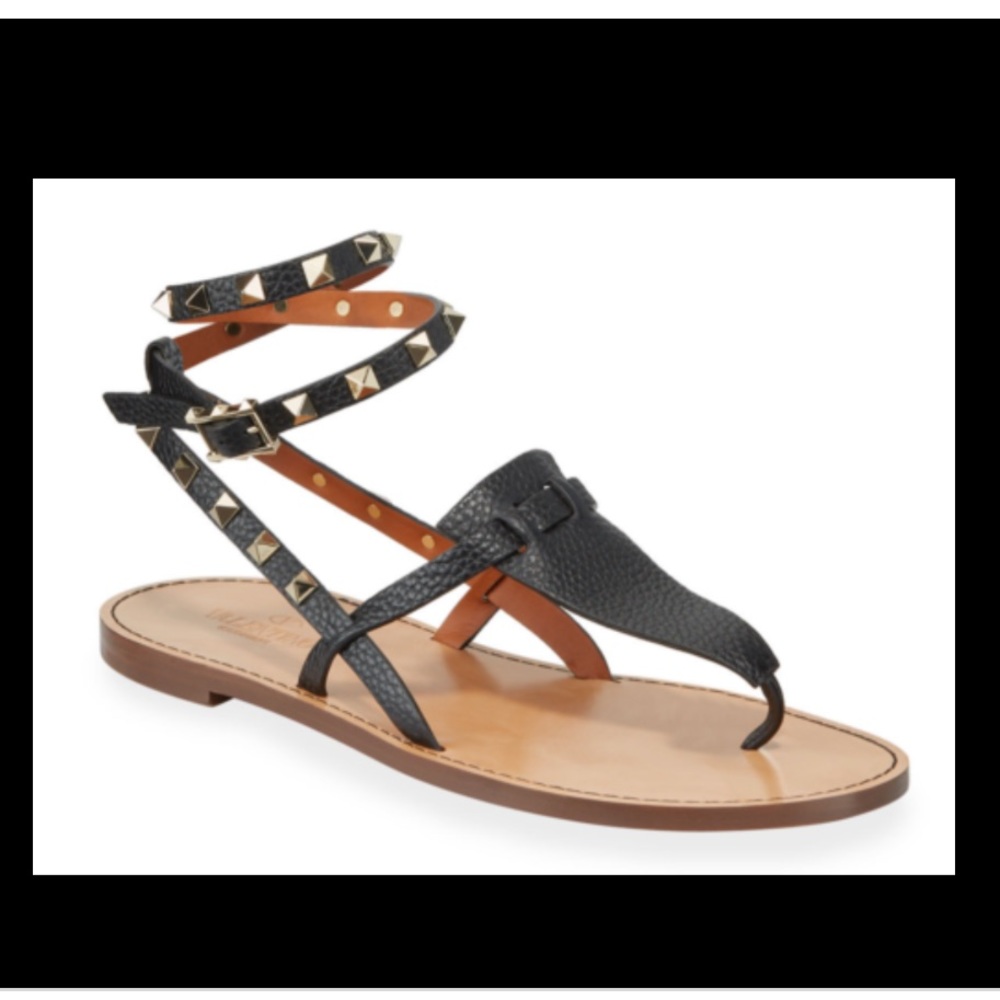 Valentino Rockstud Thong Wrap Around Strap Flat Slide Sandal